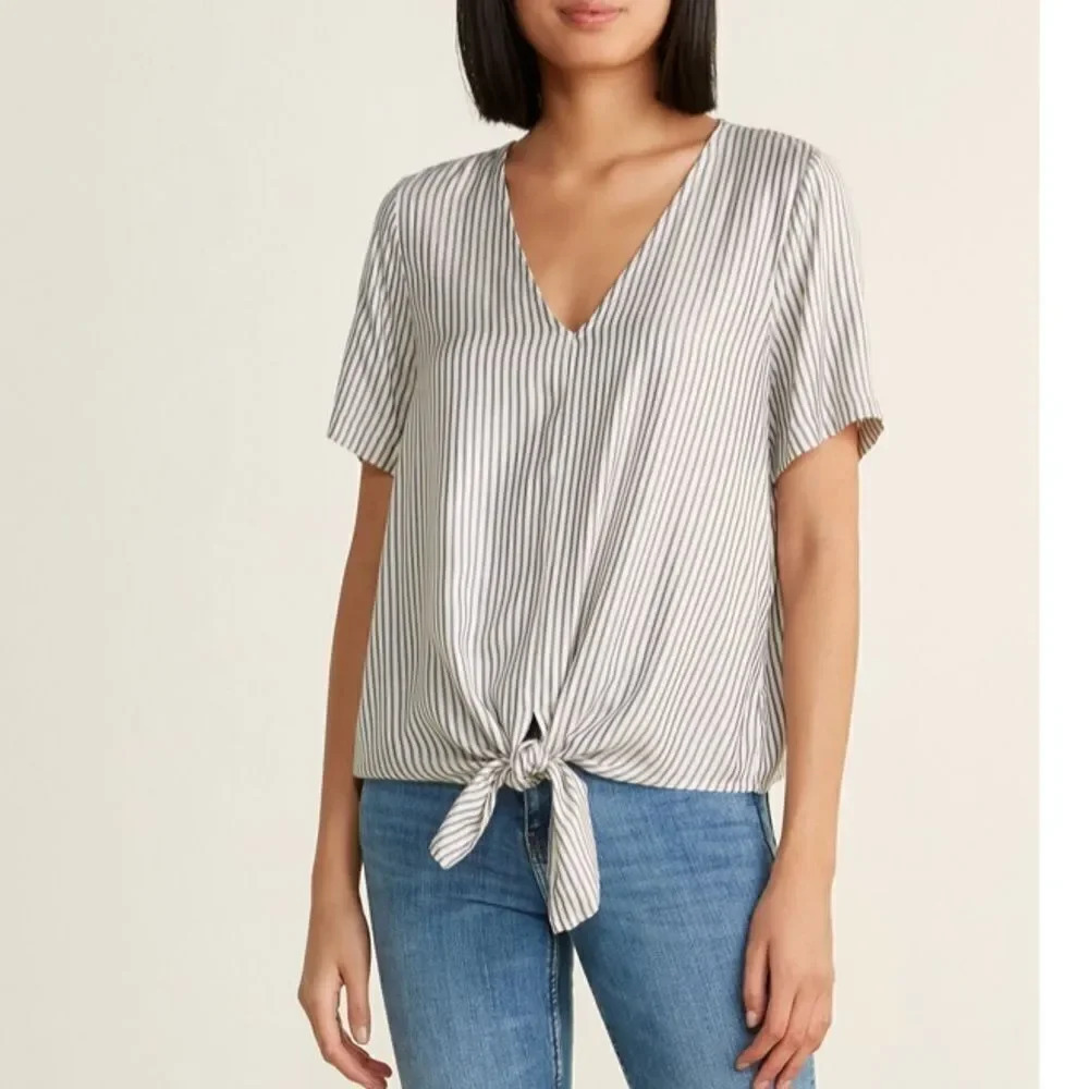 Madewell striped tie front top